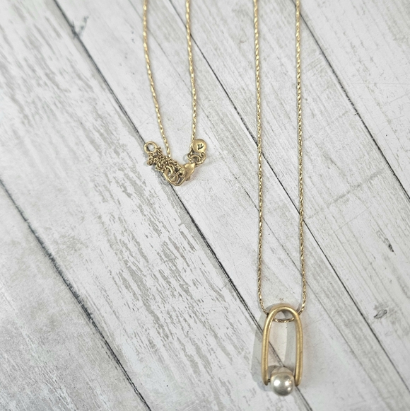 Madewell Gold Tone Long Chain W Gold & Silver Pendant Classic Adjustable Length - Picture 2 of 9